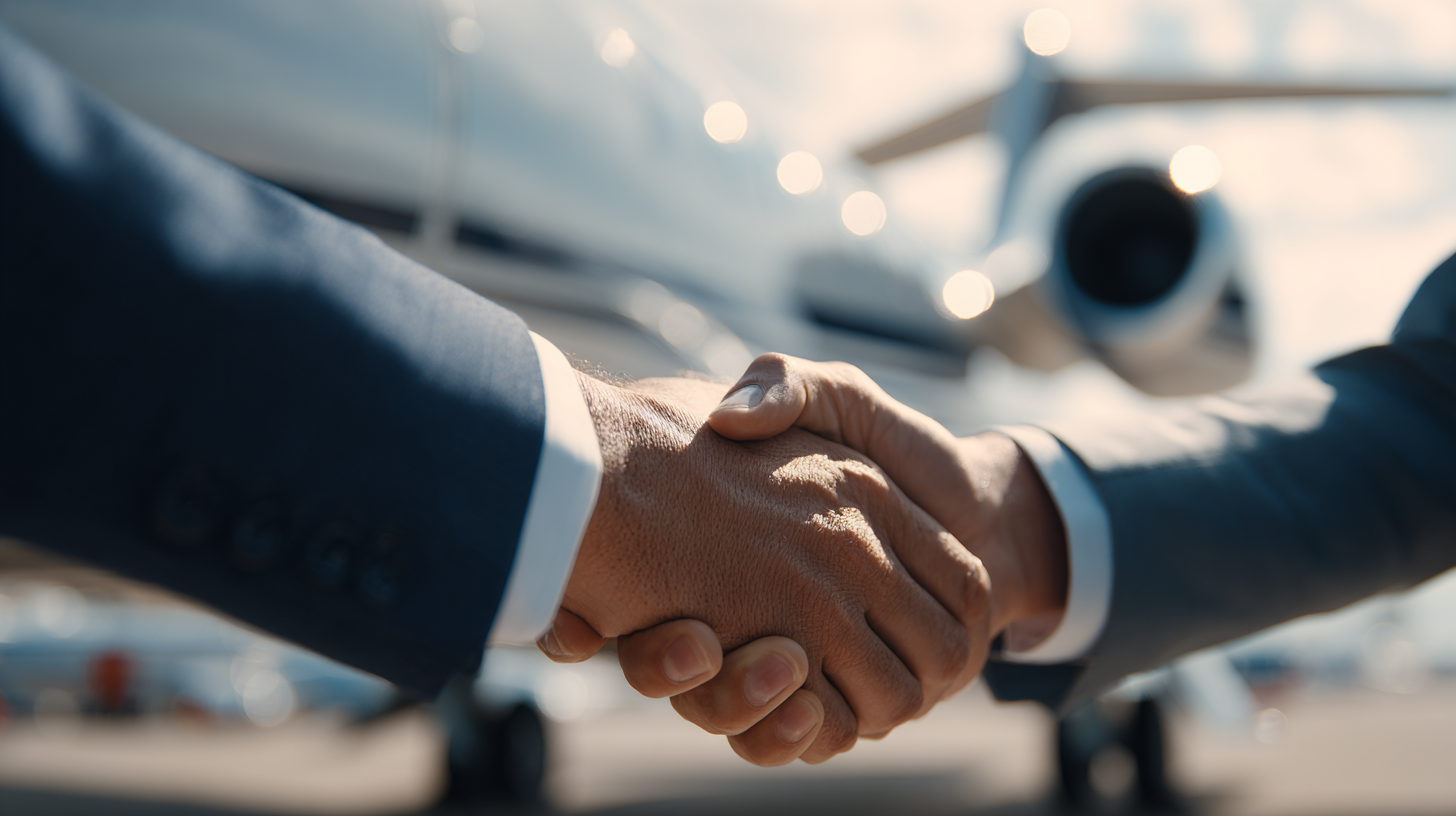 Professional handshake representing customer service and professionalism at Aviate